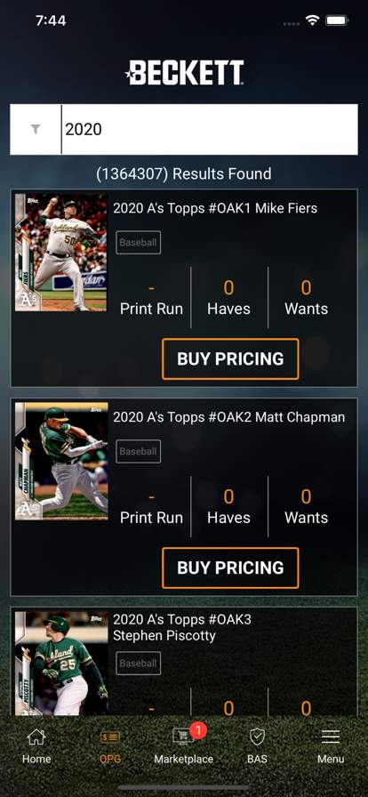 Beckett Mobile screenshot