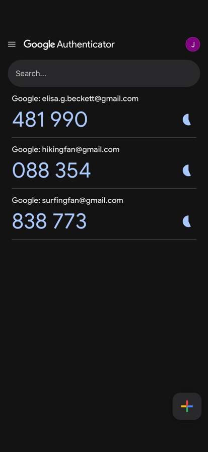 Google Authenticator screenshot