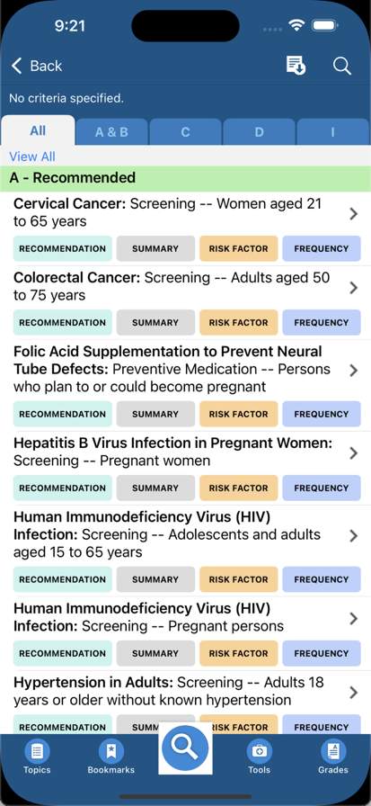 USPSTF Prevention TaskForce screenshot
